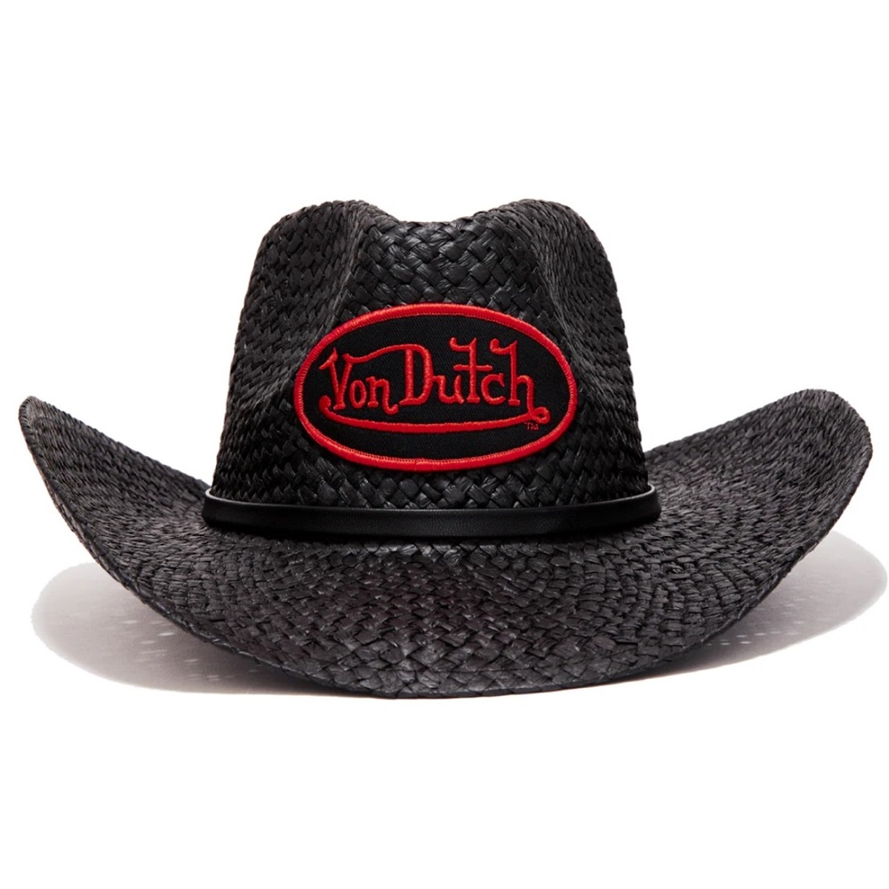 Von Dutch Black Straw Hat with Red Logo